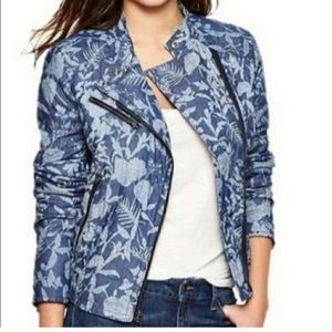 Old Navy Quilted Floral Chambray Moto Jacket Med
